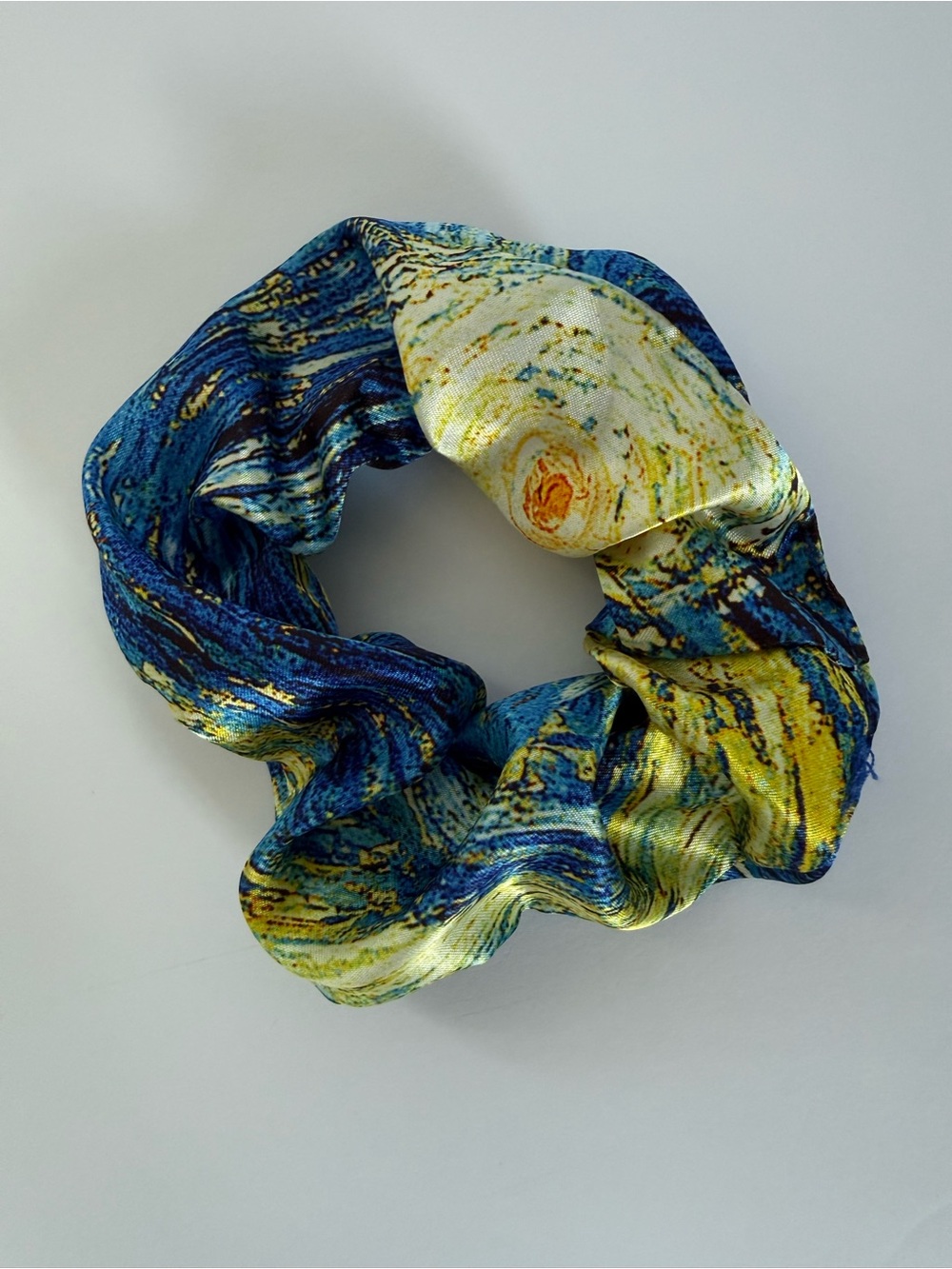 Never Worn- Starry Night - Blue & Yellow Marble Hair Scrunch by Beyond Van Gogh